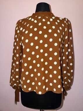 Sweet Rain Brown Polka Dot Long-Sleeve Blouse